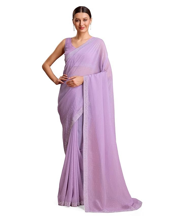 Women's Dazzling Divinity Crush Organza Saree Swarovski Stone Work Comes With Unstitched Blouse Piece