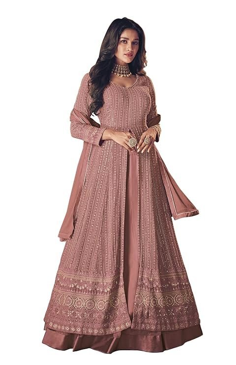 Women's Maxi Anarkali Dress (122-PINK_Pink_Free Size)