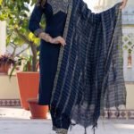 Women Woven Yoke Straight Kurta Set