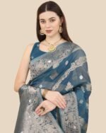 Floral Print Organza Saree - Image 5