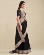 Women Embroidered Saree with Contrast Border - Image 2
