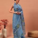 Women Hand Floral Printed Organza Saree