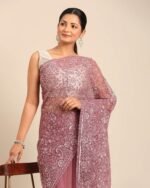 Women Embroidered Saree with Sequin Accent - Image 3